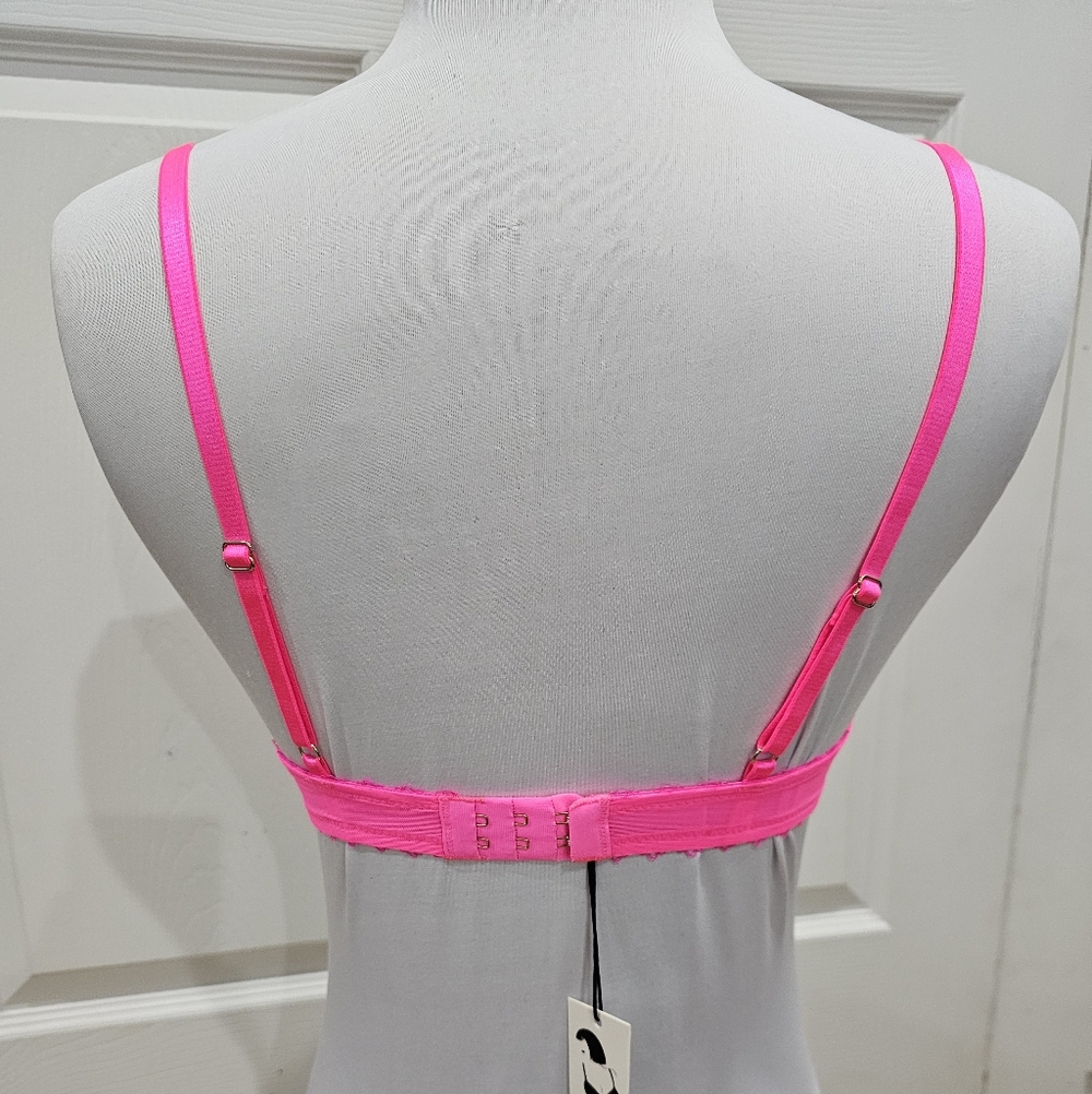 Dolls Kill Playful Promises Mesh Magda Pink Neon Cocktail Embroidery Bra S 32B - Picture 3 of 5